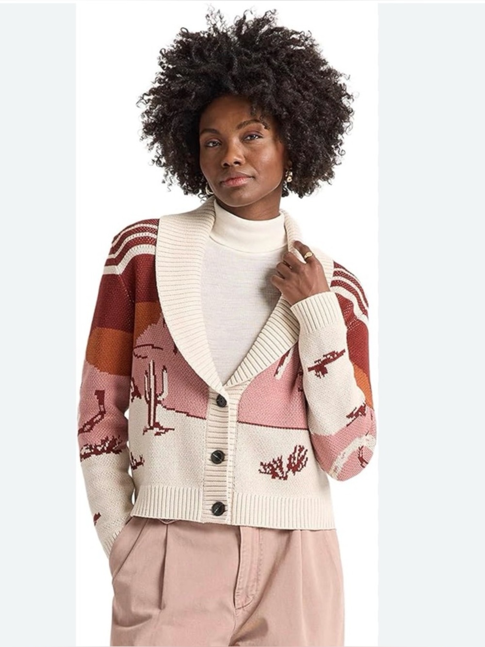 NWT Pendleton Cream and Rust Southwestern Shawl Collar 3 button Cardigan XL